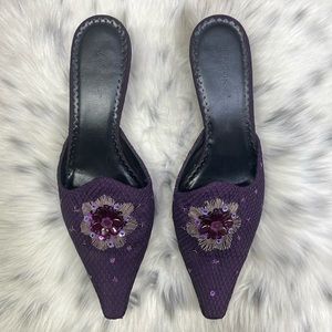 Madeline Candy Grape Netting Top Kitten Heel Mules (9.5A)